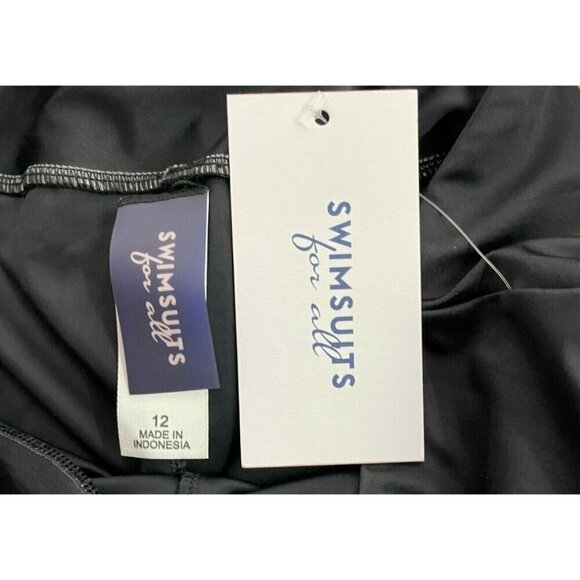 Swimsuits For All 12 Black Leaf Teal Print On Sides Pull-On Swim Bike Shorts - Picture 5 of 5